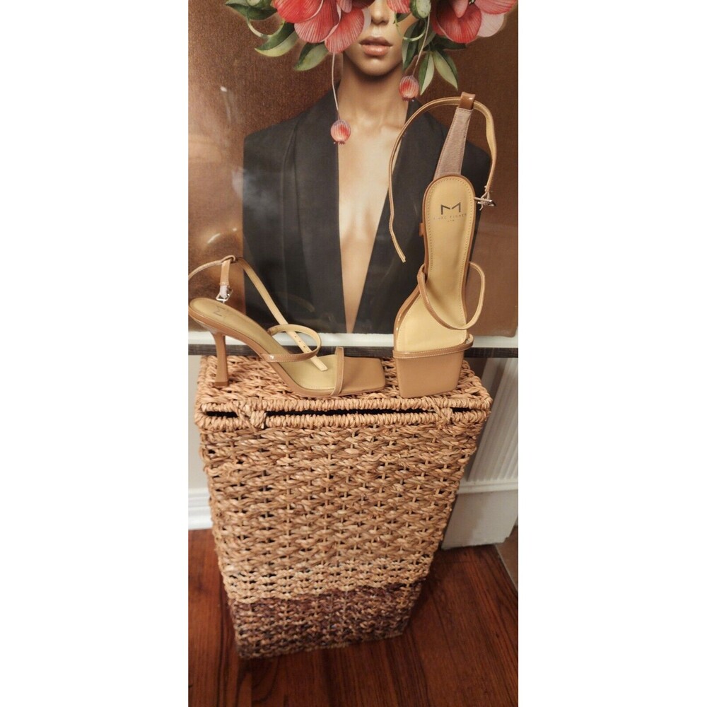 Marc Fisher Sandals Womens Tan Patent Leather Square Toe Dalida Heels Sz 8